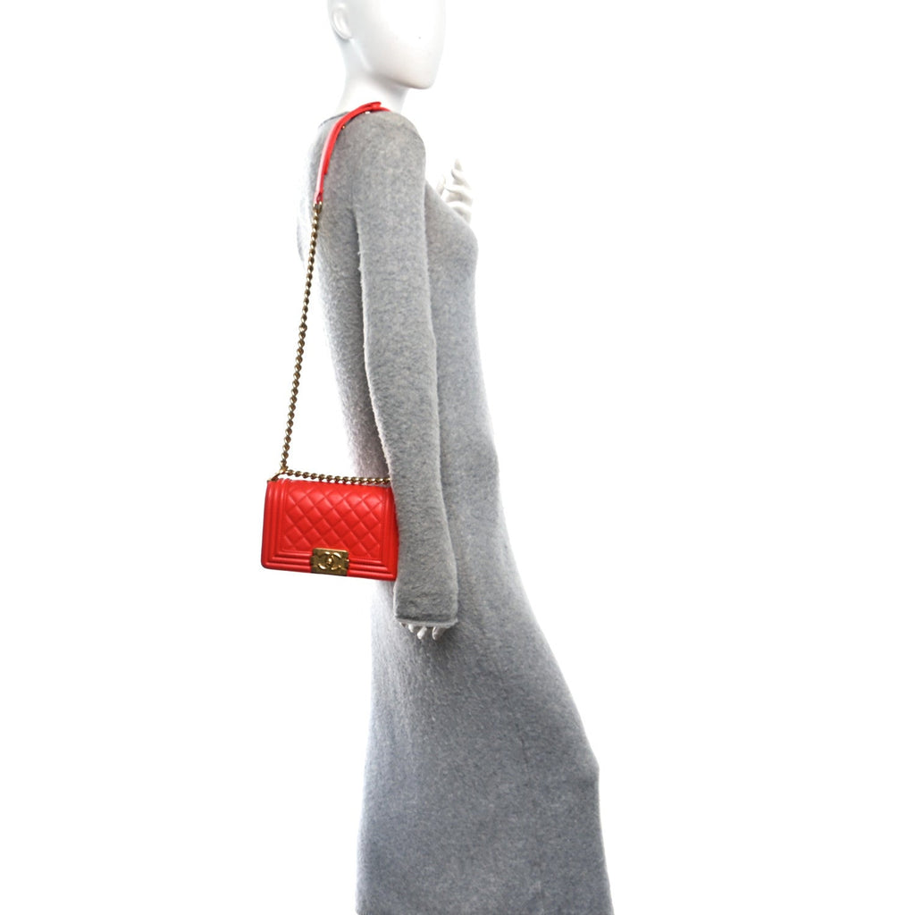 Lambskin Quilted Small Boy Flap Red