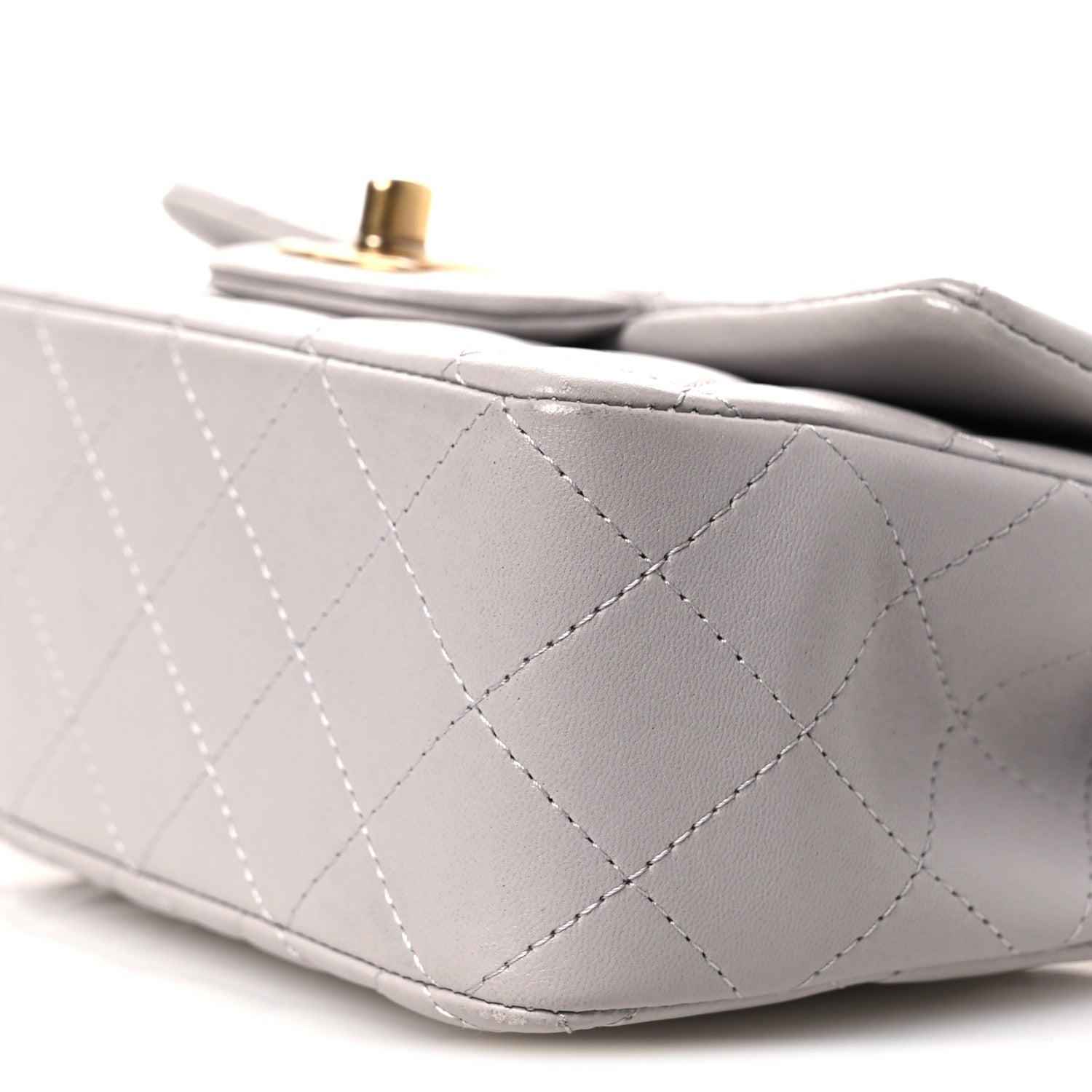 Lambskin Quilted Mini Top Handle Rectangular Flap Grey