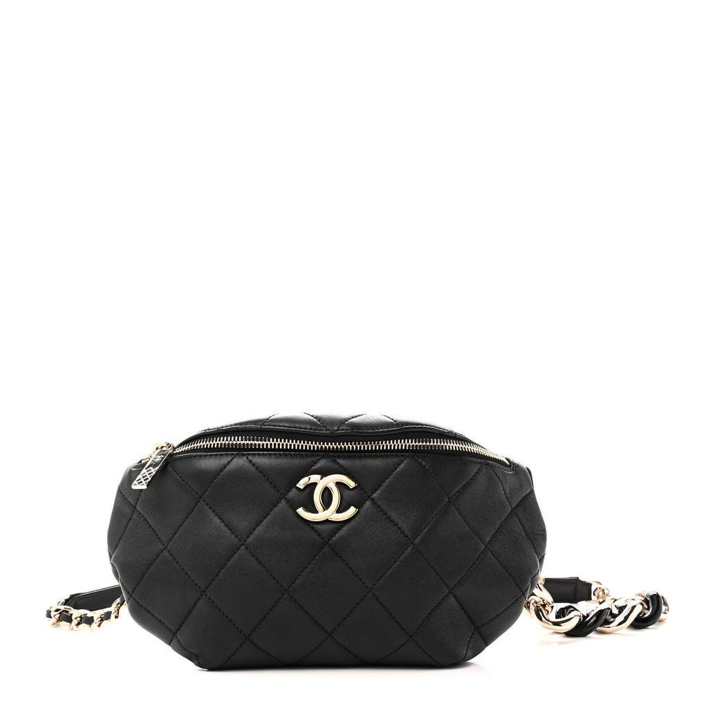 Lambskin Quilted Resin Bi-Color Waist Bag Fanny Pack Black