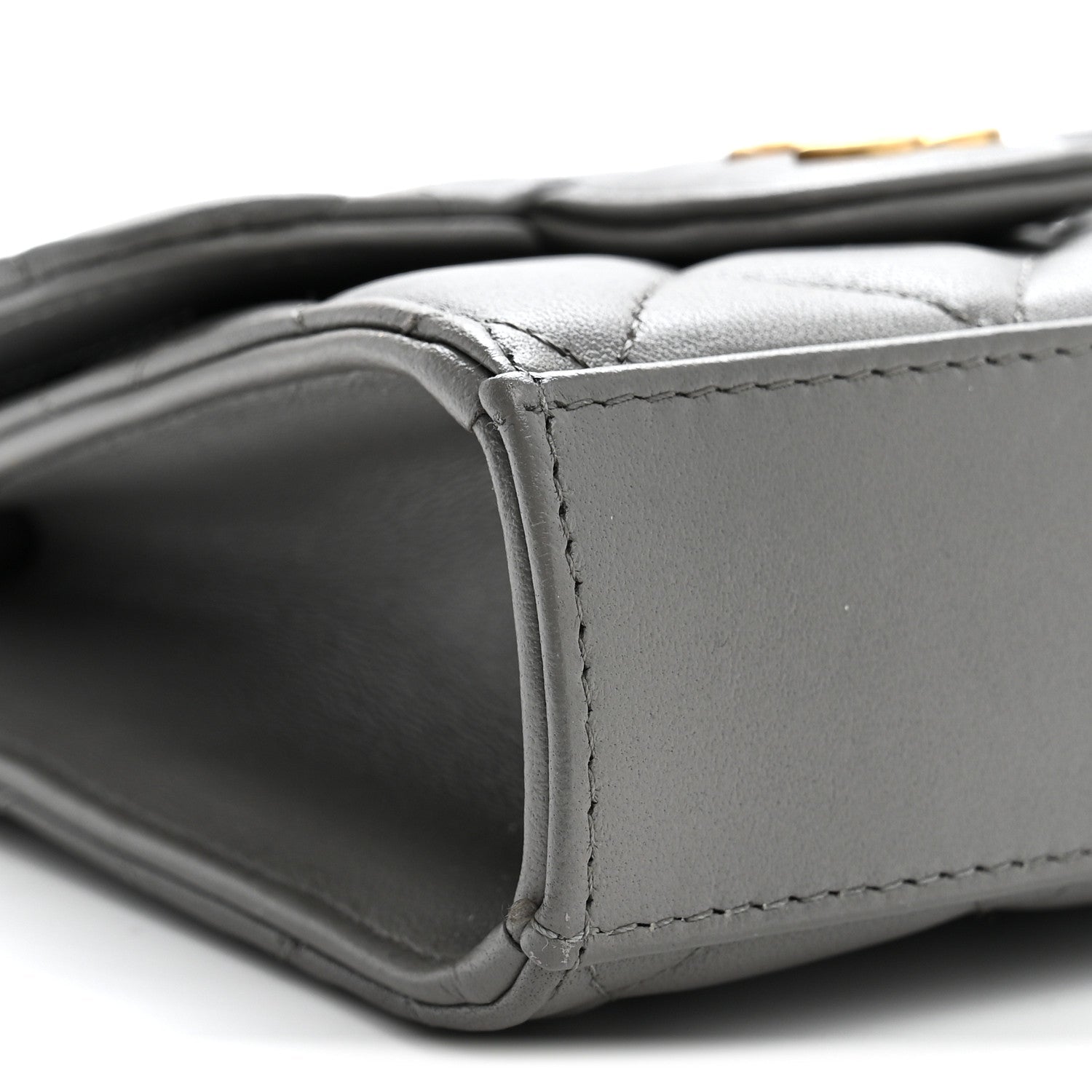 Lambskin Quilted Metal Top Handle Flap Clutch With Chain Grey
