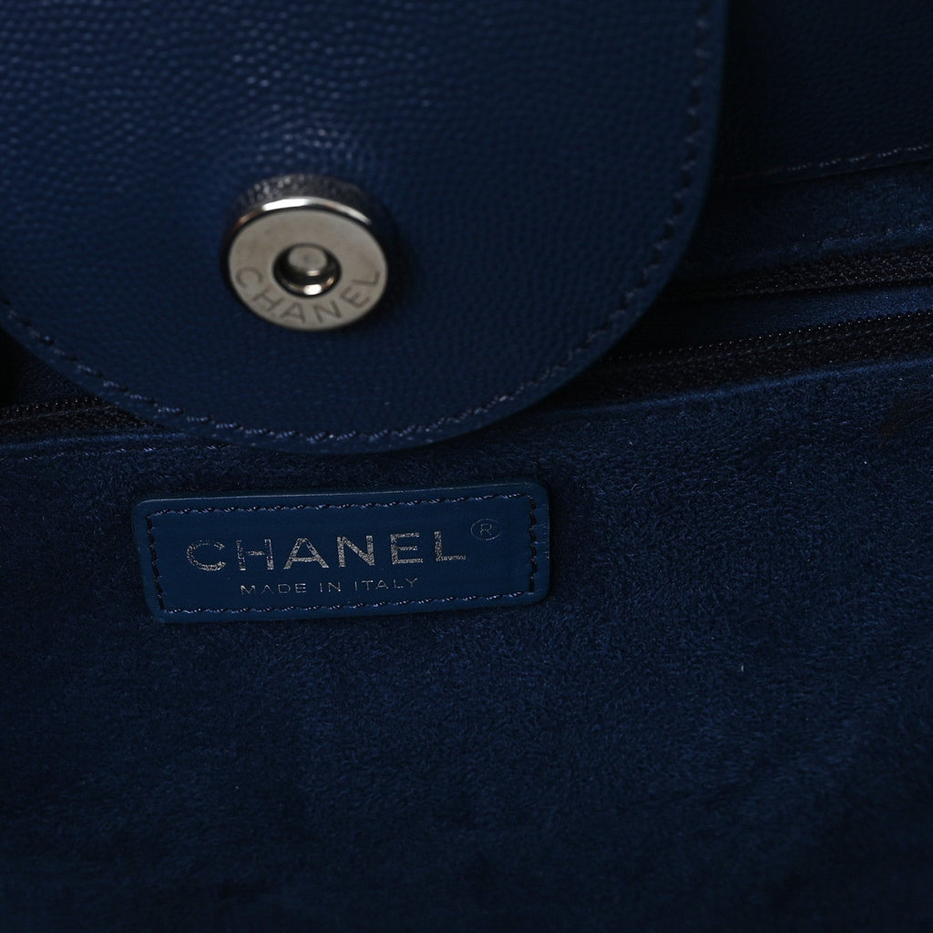 Caviar Large Studded Deauville Tote Navy