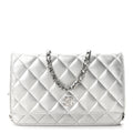 Metallic Lambskin Quilted Wallet On Chain WOC Silver