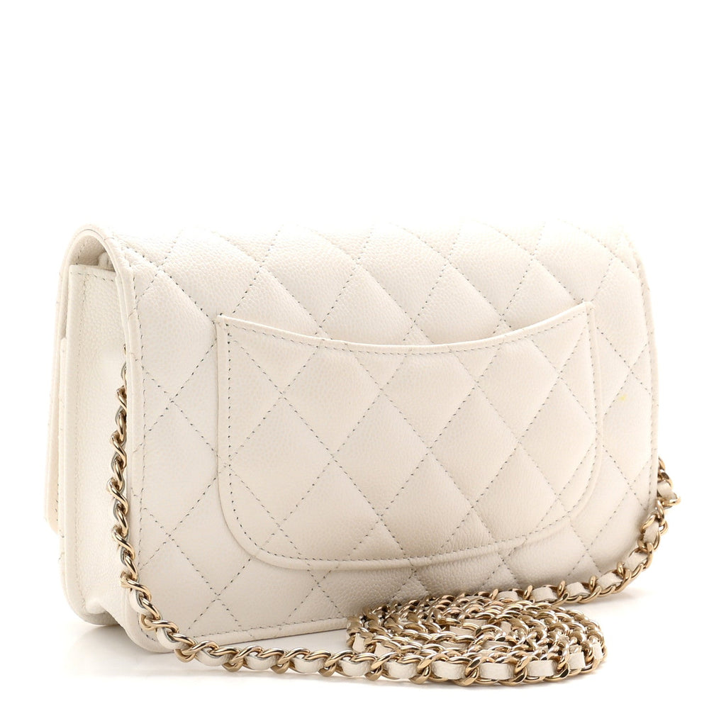 Caviar Quilted Wallet on Chain WOC White