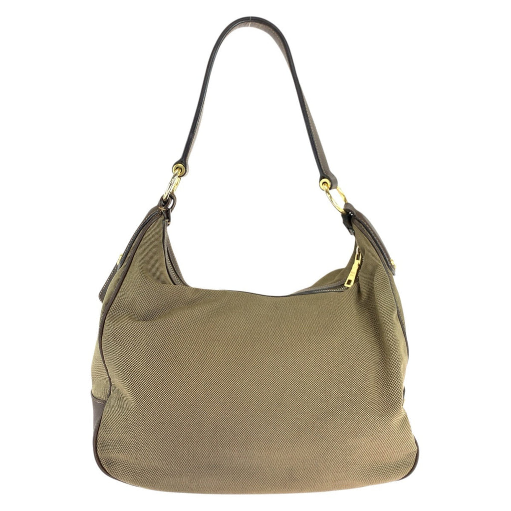 Prada Logo Jacquard Canvas Leather Shoulder Bag