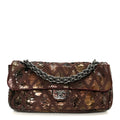 Metallic Snakeskin Crochet Soft and Chain Maxi Flap Burgundy Multicolor