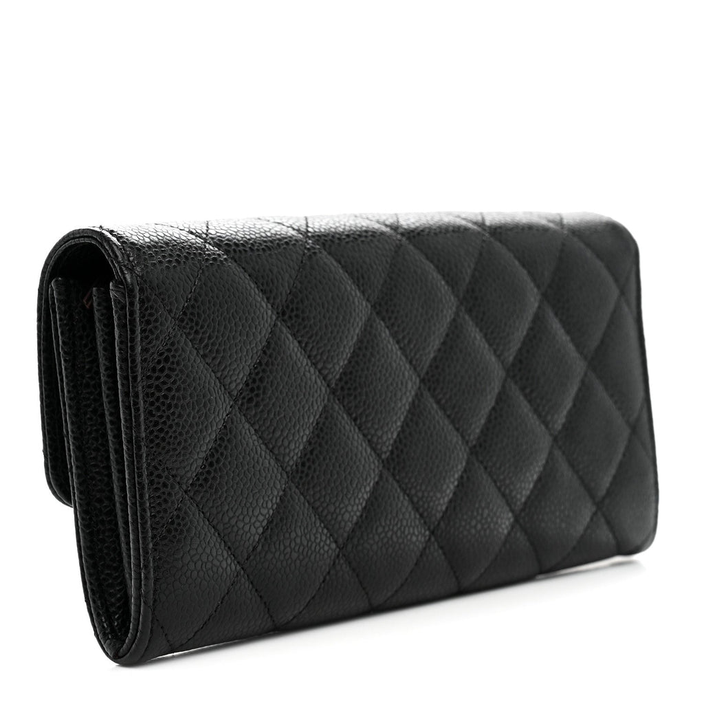 Caviar Quilted Large Gusset Flap Wallet Black
