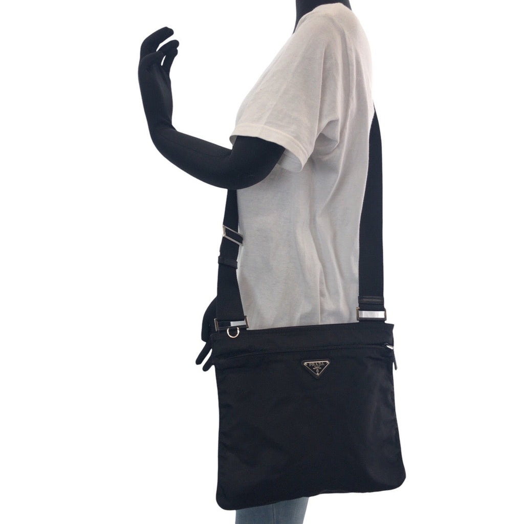 Prada Tessuto Triangle Logo Plate Nylon Shoulder Bag
