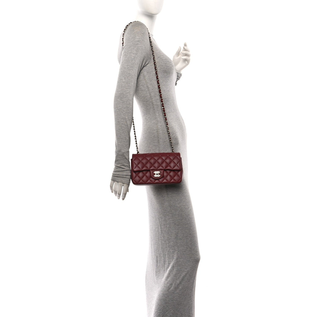Lambskin Quilted Mini Rectangular Flap Burgundy