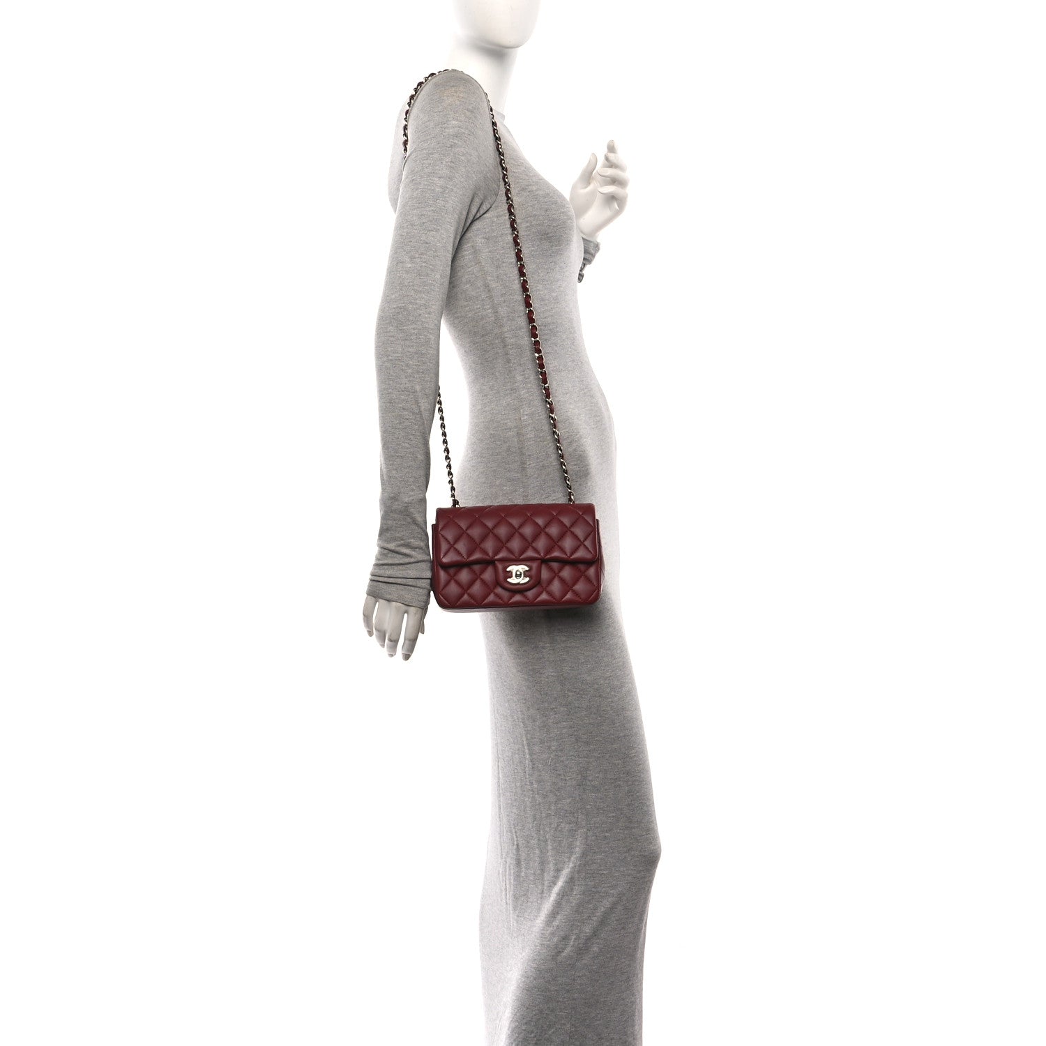 Lambskin Quilted Mini Rectangular Flap Burgundy