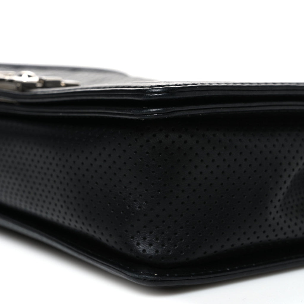 Lambskin Perforated Quilted New Medium Boy Flap Black