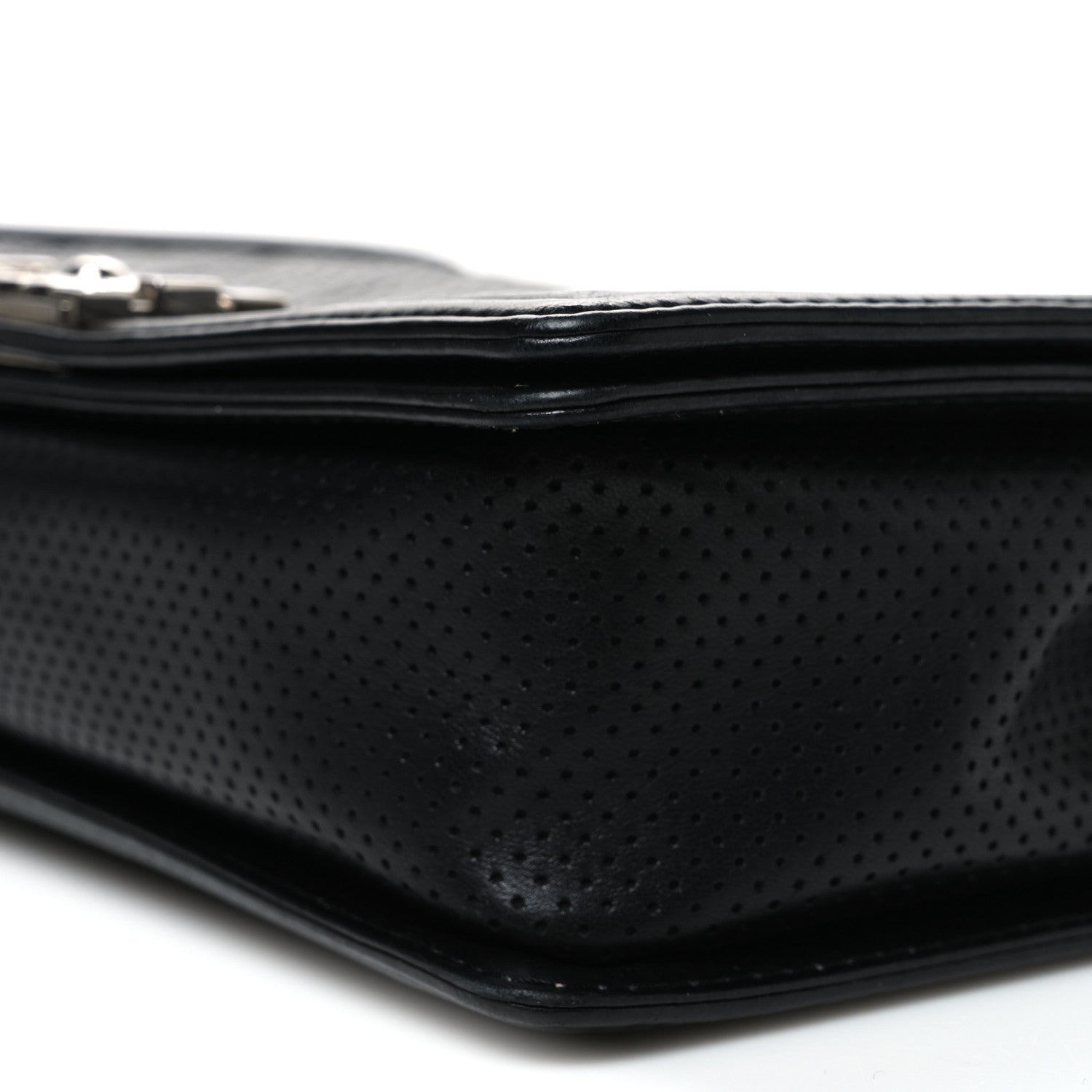 Lambskin Perforated Quilted New Medium Boy Flap Black