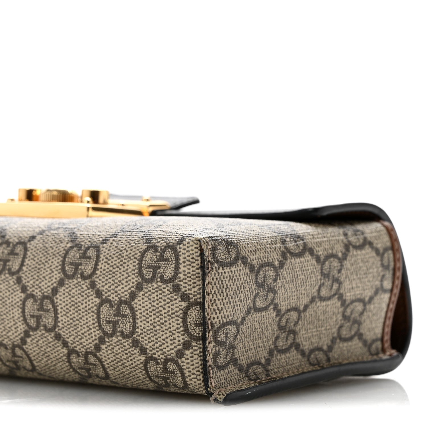 GG Supreme Monogram Calfskin Mini Padlock Top Handle Shoulder Bag Beige Black Cuir