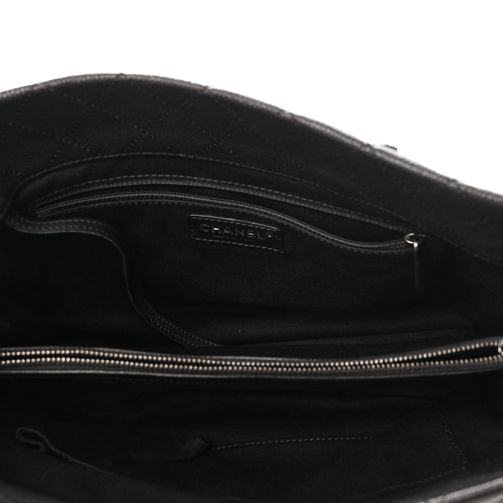 Caviar Quilted Shopping Tote Black