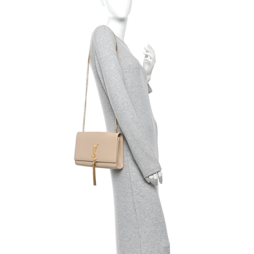 Smooth Calfskin Medium Classic Monogram Kate Tassel Satchel Nude Powder