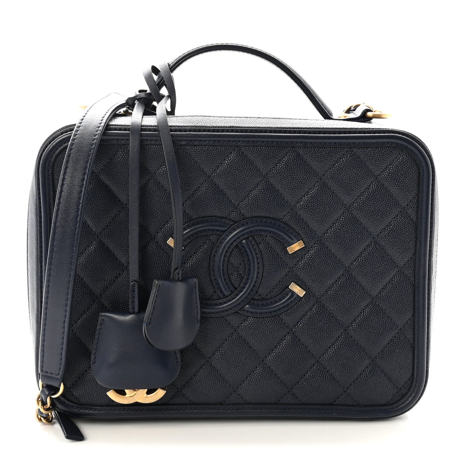 Caviar Quilted Large CC Filigree Vanity Case Navy