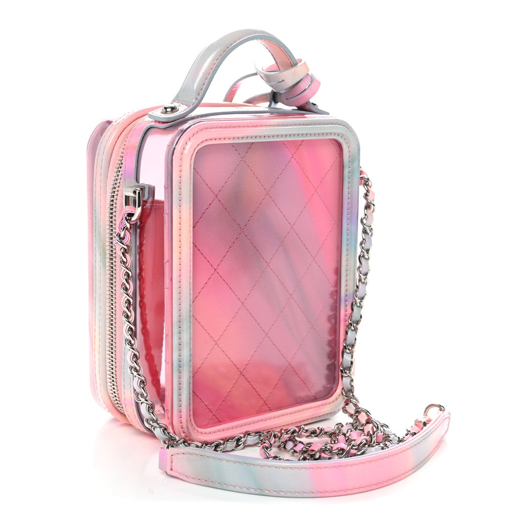 PVC Patent Calfskin Patent Lambskin Vertical Vanity Case Pink