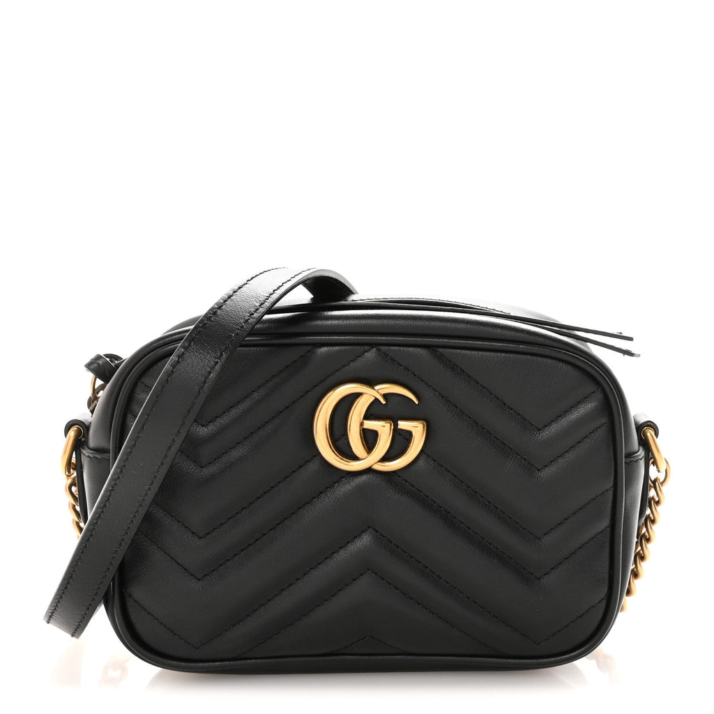 Calfskin Matelasse Mini GG Marmont Chain Shoulder Bag Black