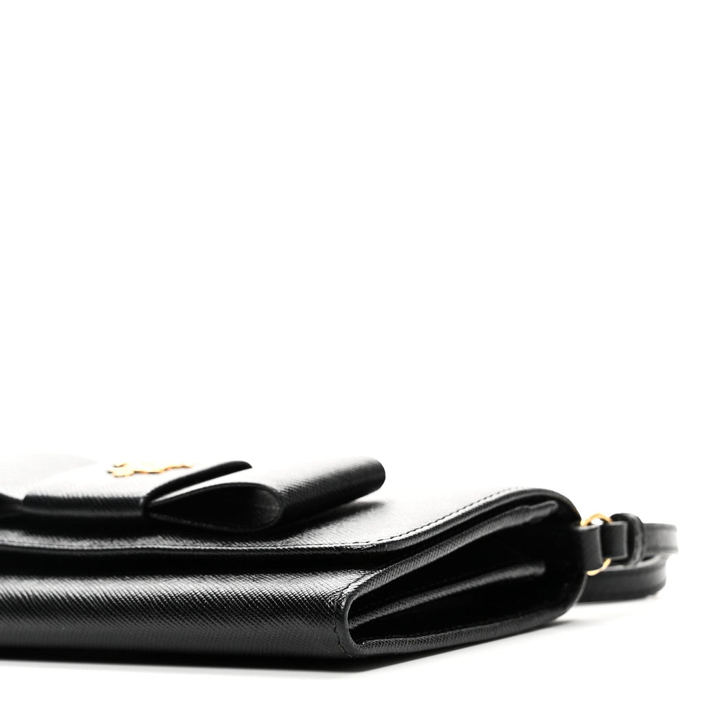 Saffiano Bow Flap Wallet Black
