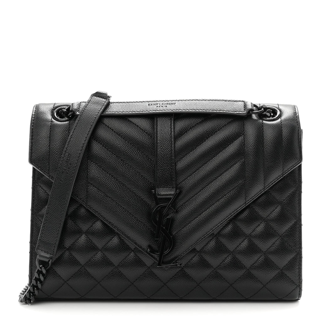 Grain De Poudre Textured Mixed Matelasse Triquilt Medium Monogram Monochrome Satchel Black