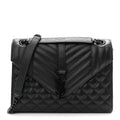 Grain De Poudre Textured Mixed Matelasse Triquilt Medium Monogram Monochrome Satchel Black