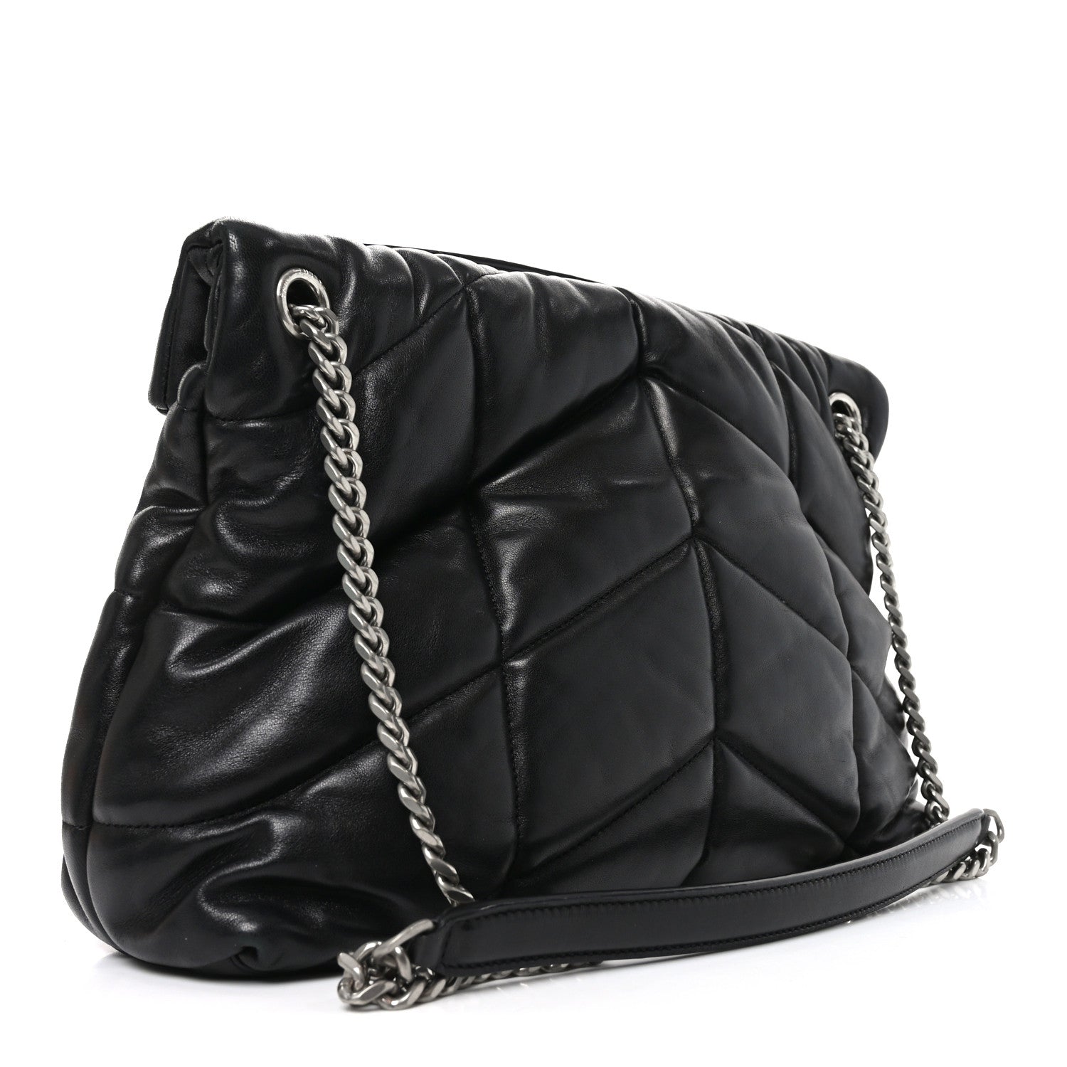 Lambskin Quilted Medium Loulou Puffer Monogram Chain Satchel Black