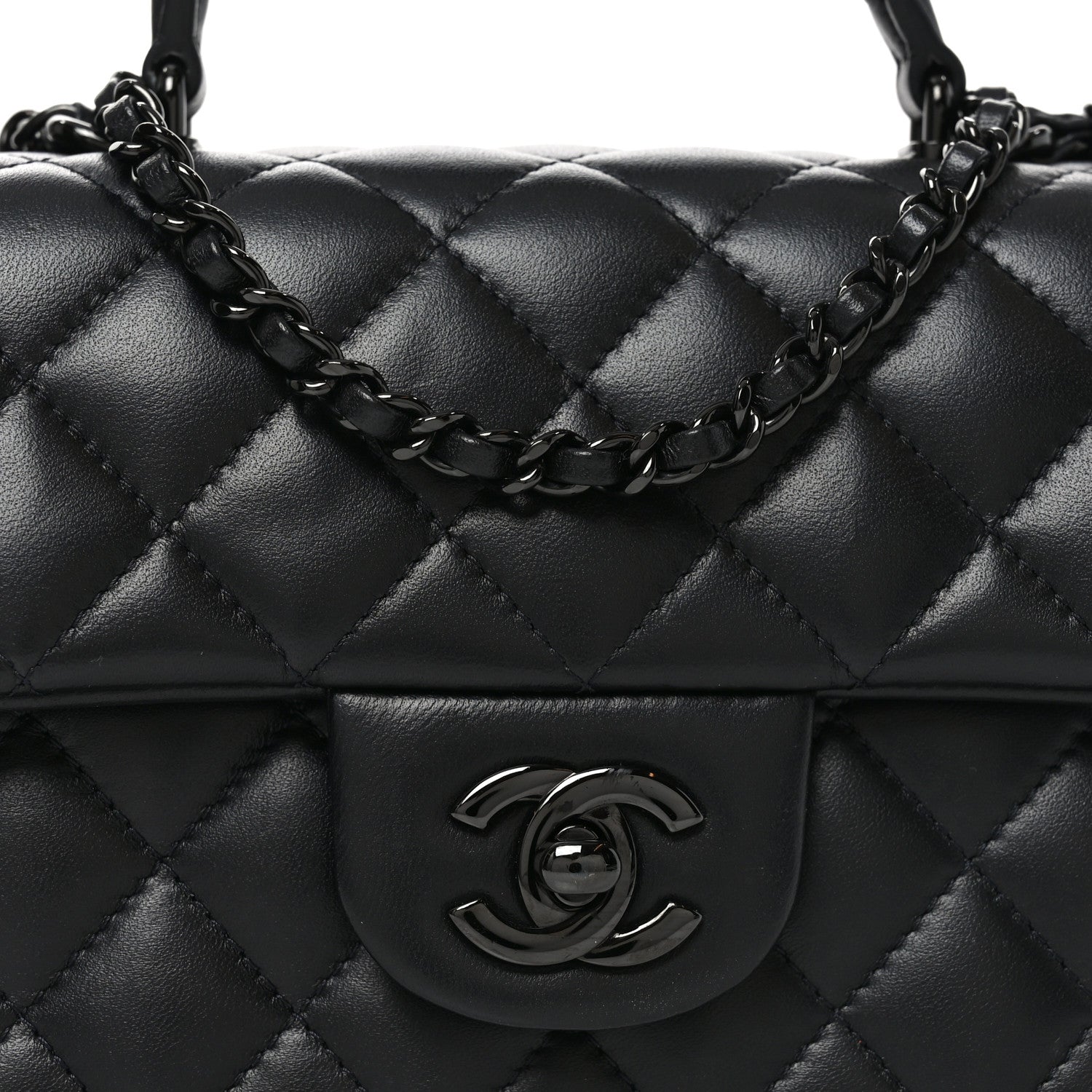 Lambskin Quilted Mini Top Handle Rectangular Flap So Black