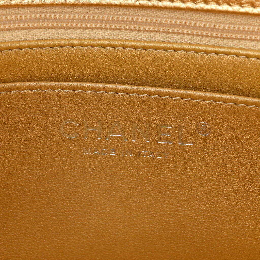 Metallic Caviar Quilted Top Handle East West Flap Gold