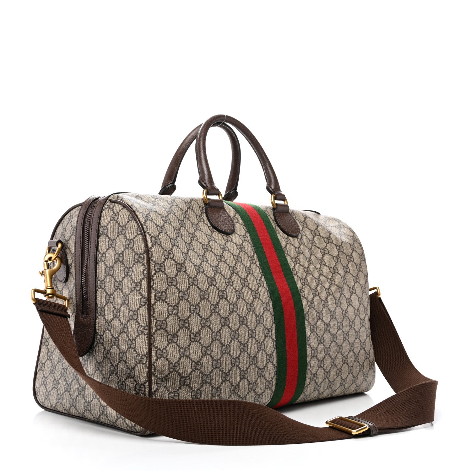GG Supreme Monogram Textured Dollar Calfskin Web Medium Ophidia Carry-On Duffle Bag Beige Ebony New Acero