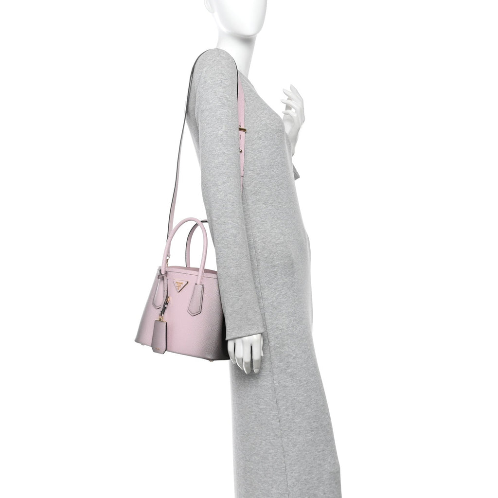 Saffiano Cuir Mini Double Bag Alabastro