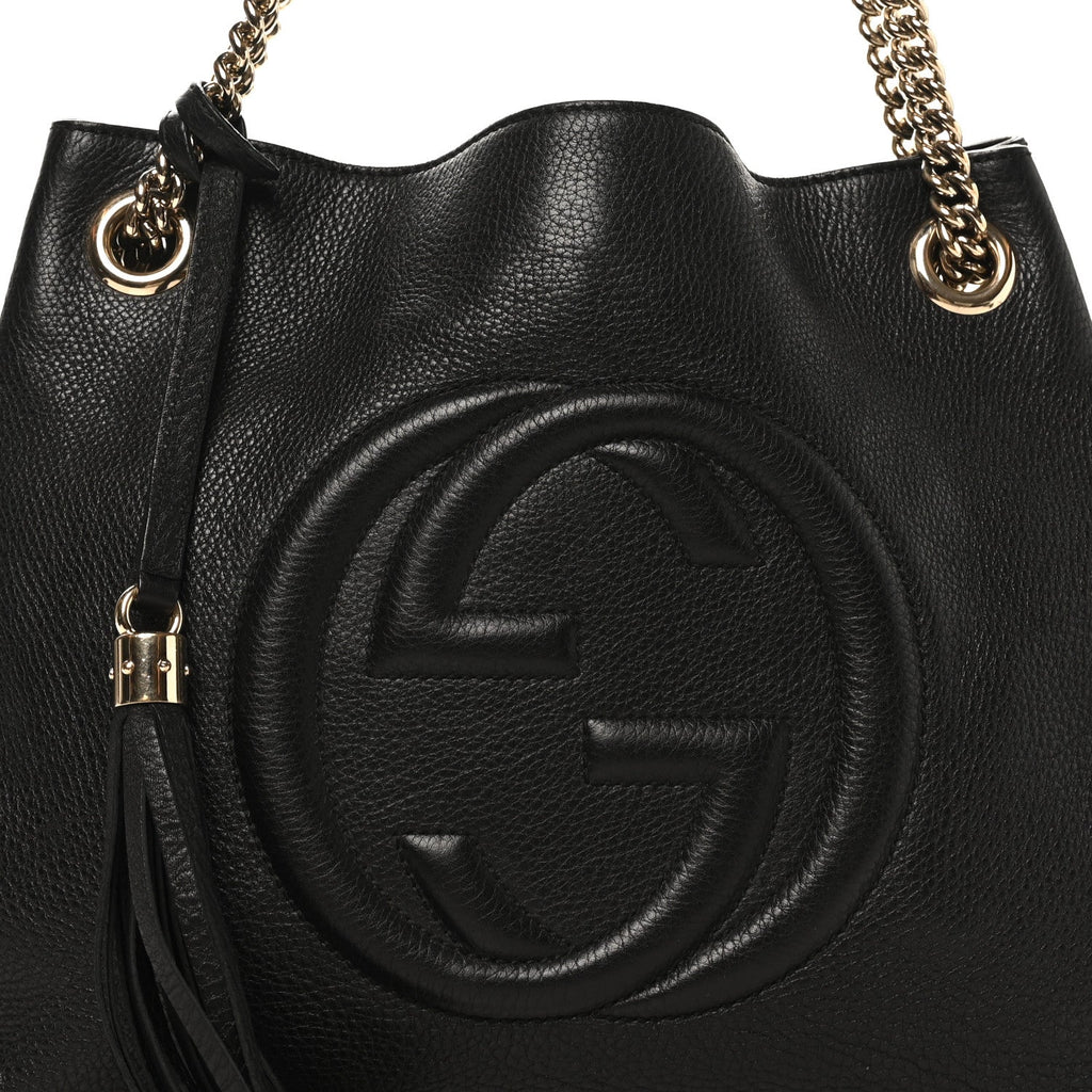 Pebbled Calfskin Medium Soho Chain Shoulder Bag Black