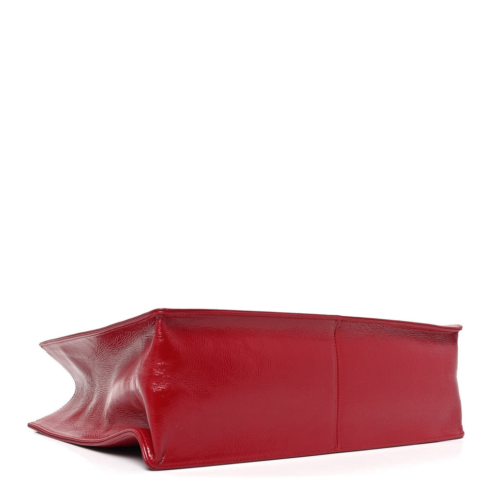 Shiny Aged Calfskin Shopping Bag Red