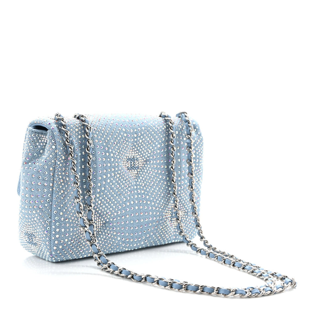Denim Strass Evening Flap Bag Blue