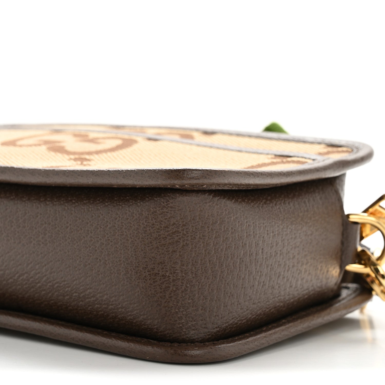 Monogram Jumbo GG Textured Dollar Calfskin Web Mini Crossbody Bag Camel Ebony New Acero