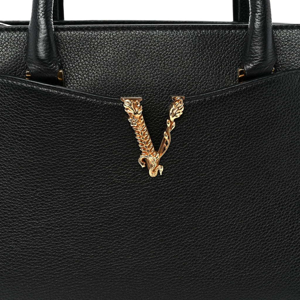 Grainy Calfskin Virtus Top Handle Tote Black