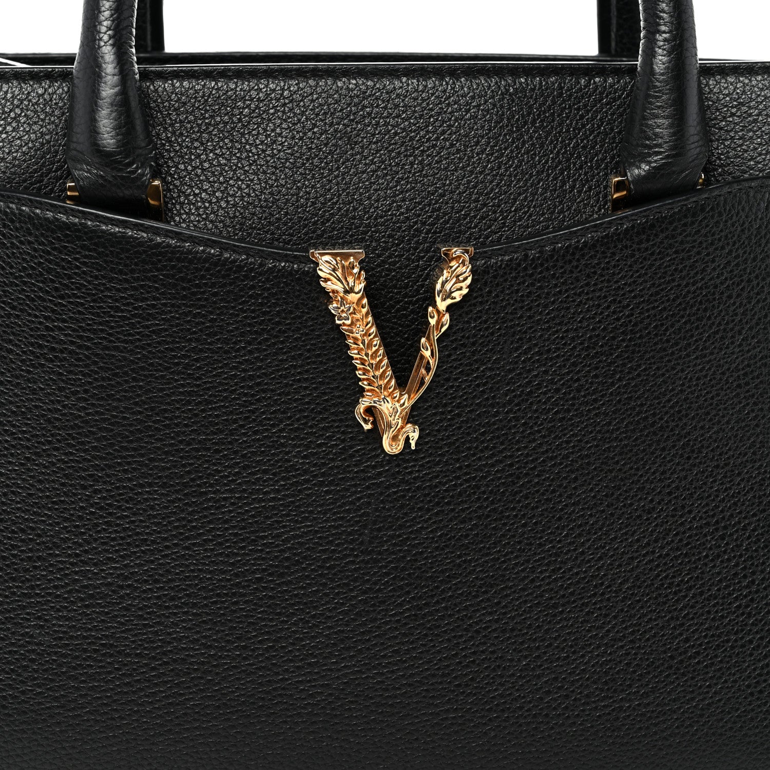 Grainy Calfskin Virtus Top Handle Tote Black