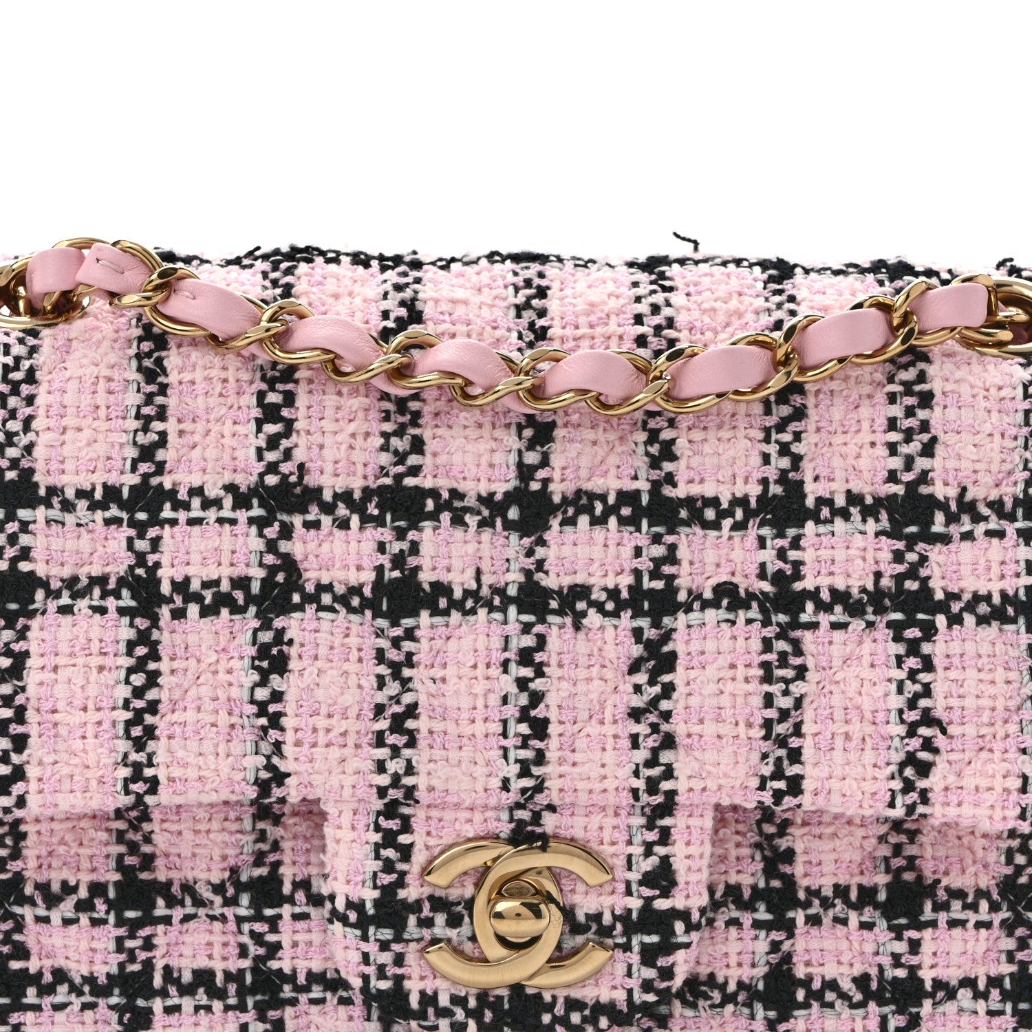 Tweed Quilted Small Double Flap Pink Black