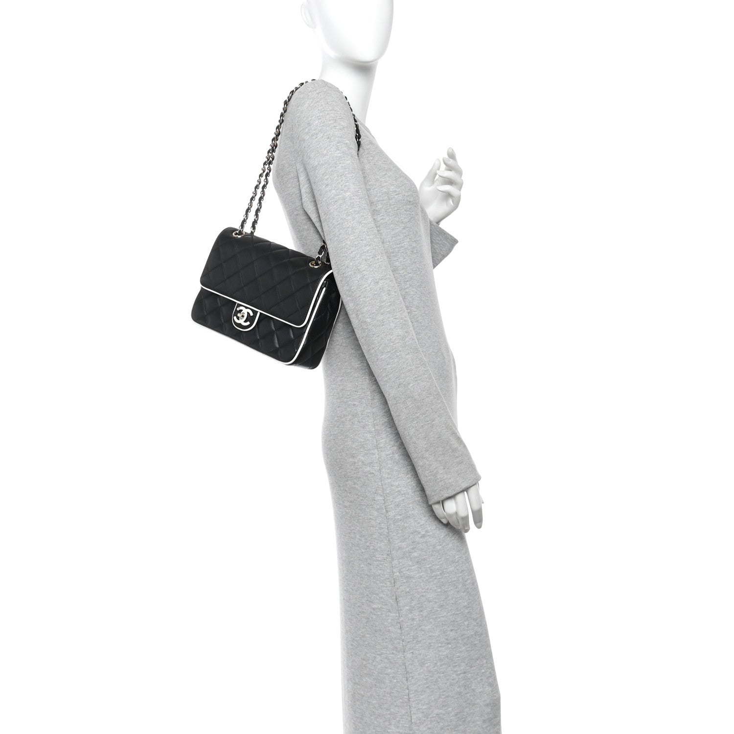 Lambskin Quilted Resin Graphic Frame Flap Bag Black White
