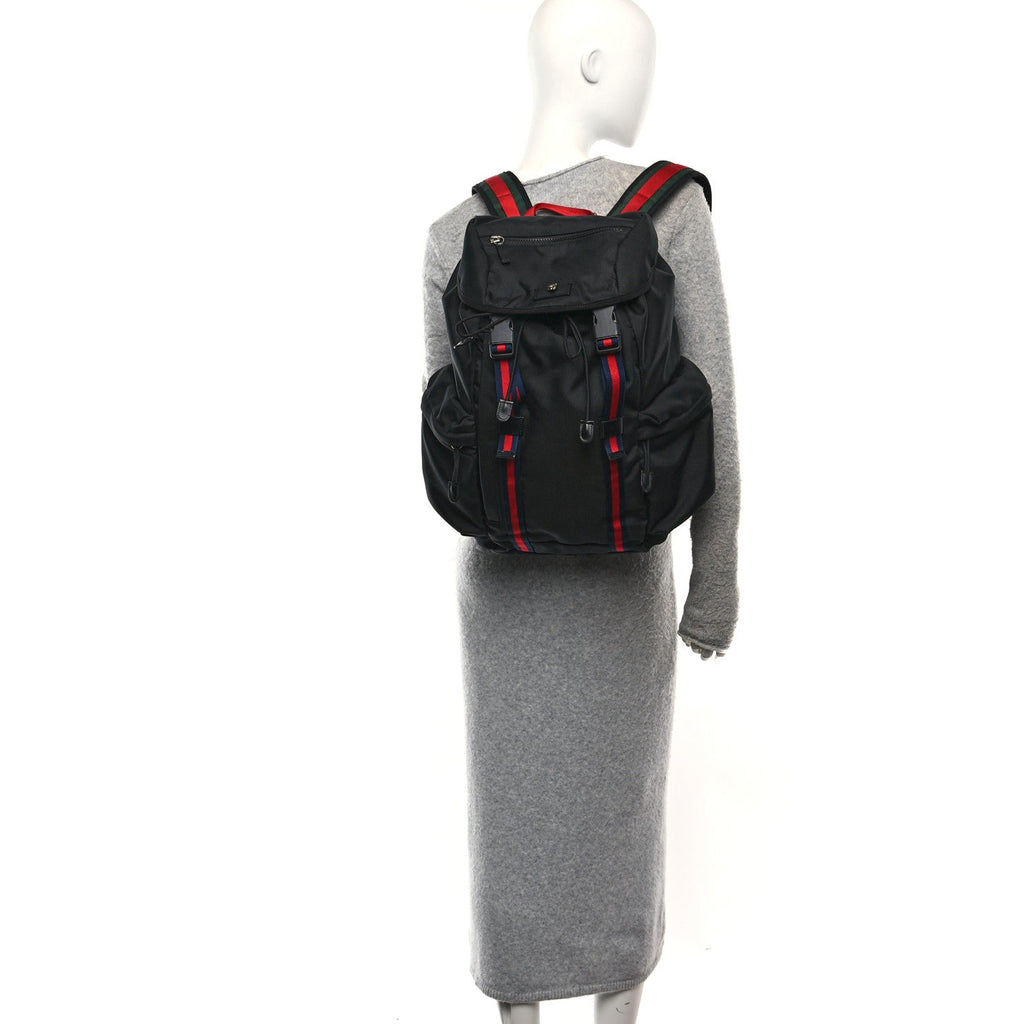 Techno Canvas Web Double Buckle Backpack Black