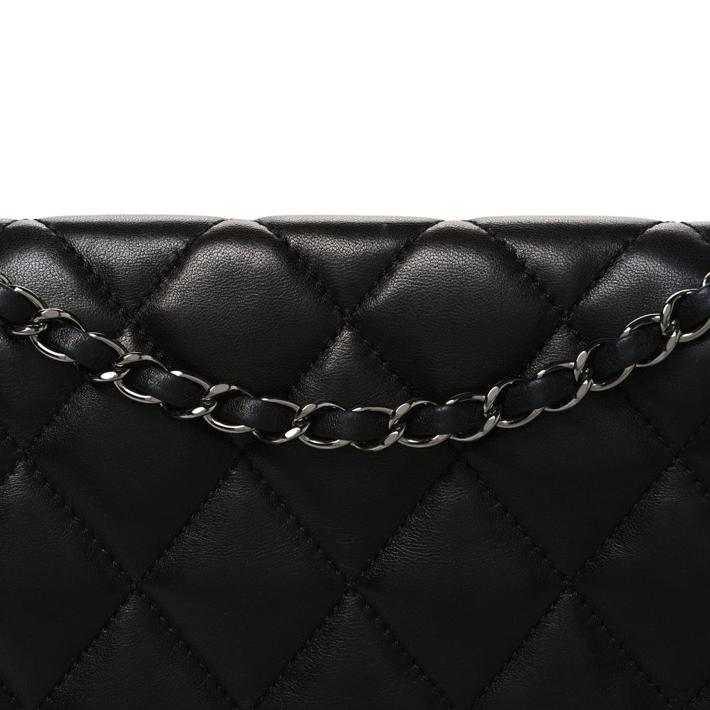 Lambskin Quilted Jumbo 3 Flap Black