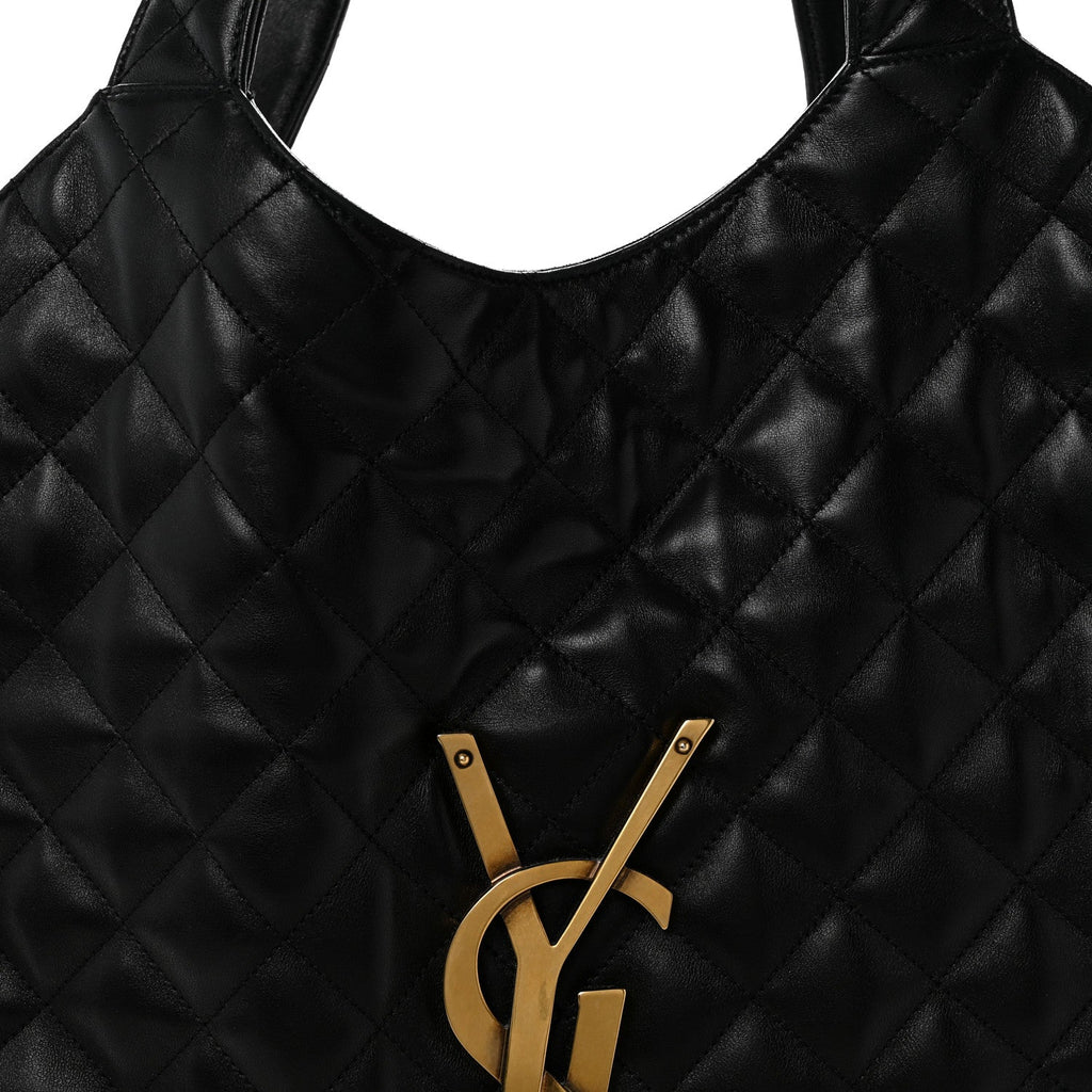 Lambskin Quilted Maxi Icare Shopping Tote Black