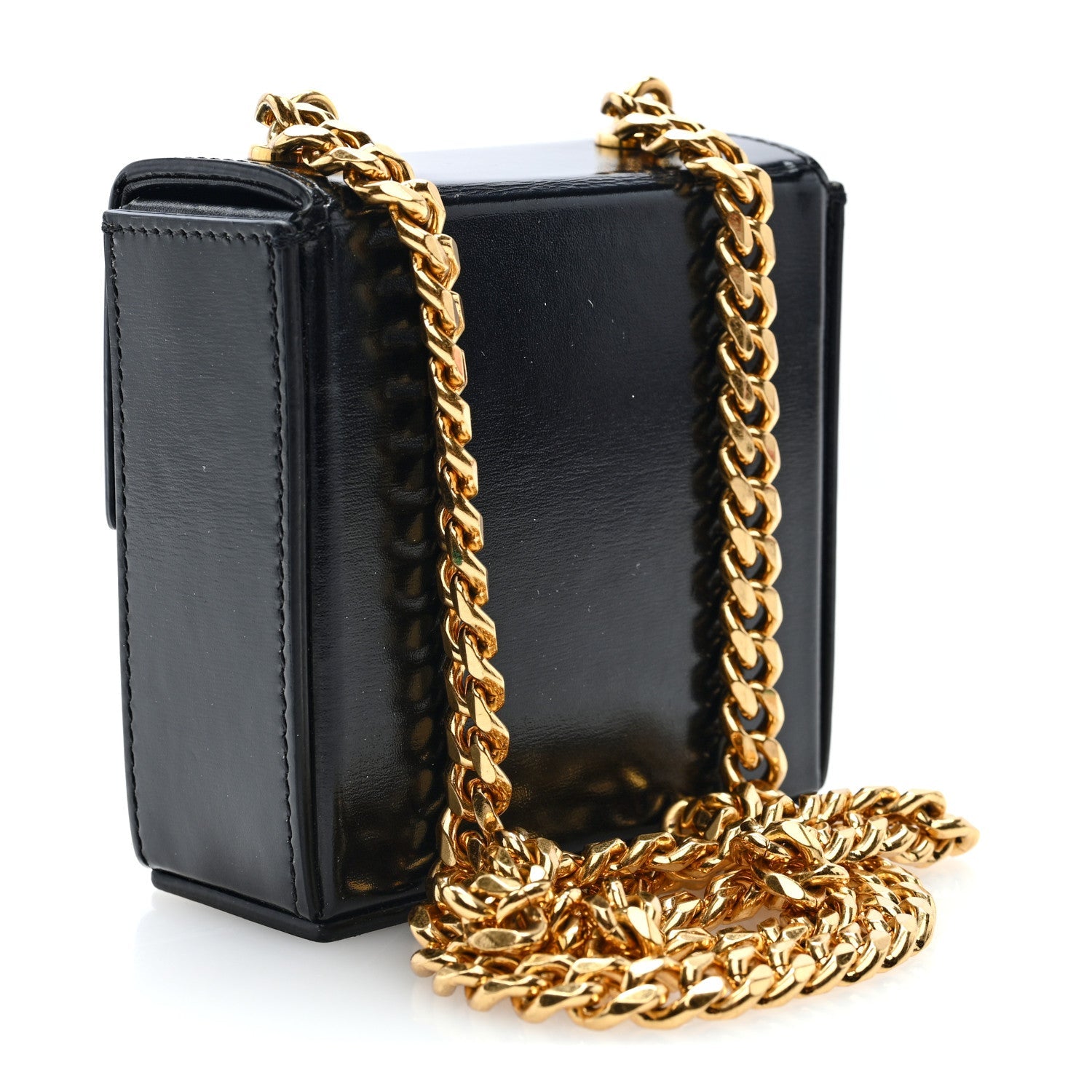 Shiny Calfskin Triomphe Mini Chain Box Bag Black