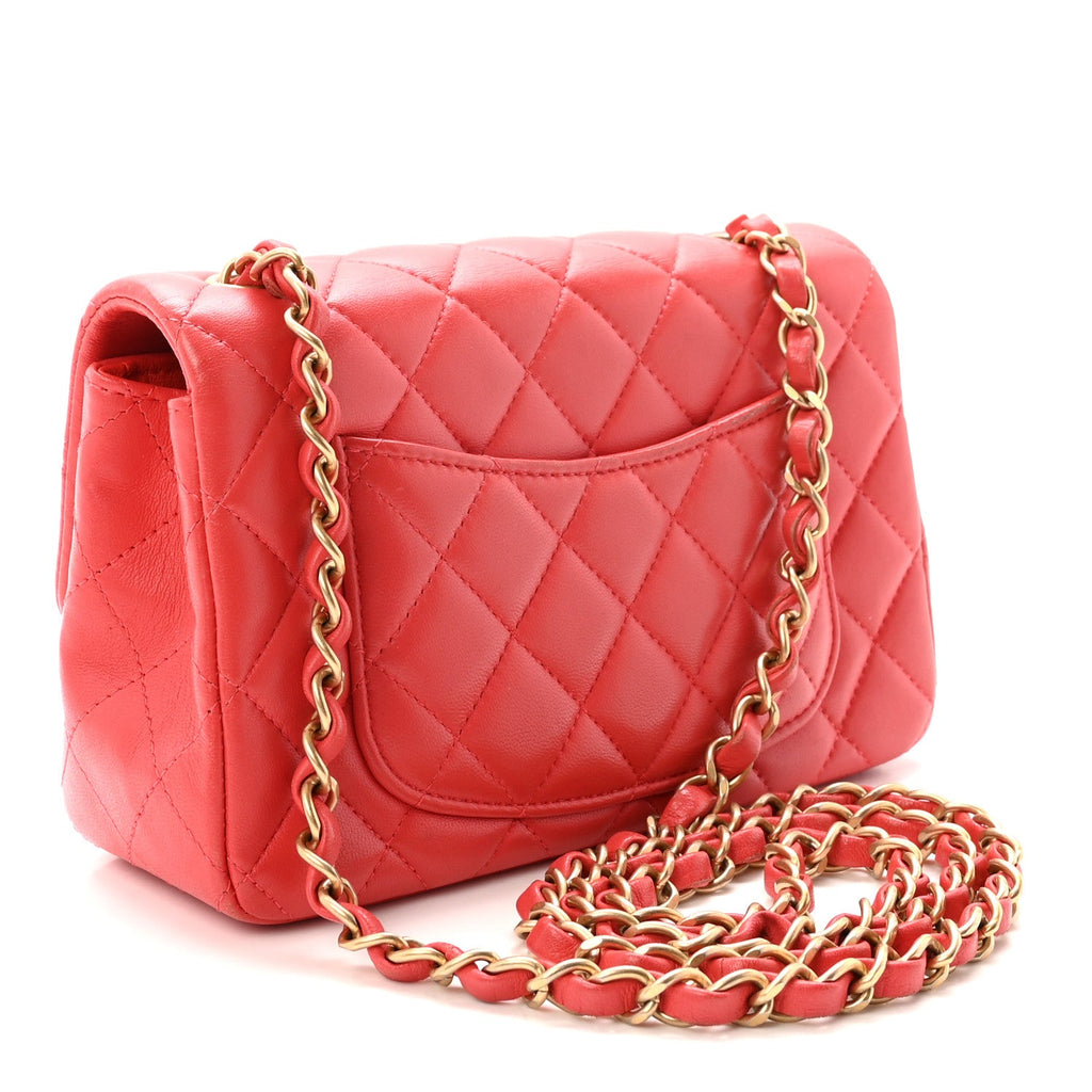Lambskin Quilted Mini Rectangular Flap Red