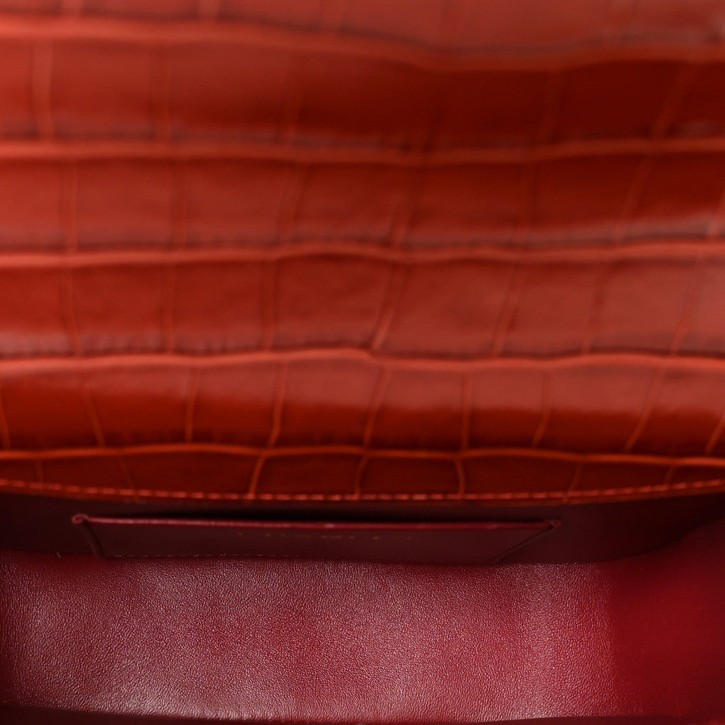 Calfskin Crocodile Embossed Turn Around Mini Flap Burgundy