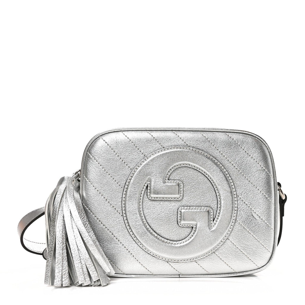 Metallic Sakai Be Green Calfskin Diagonal Stitched Small Blondie Shoulder Bag Silver