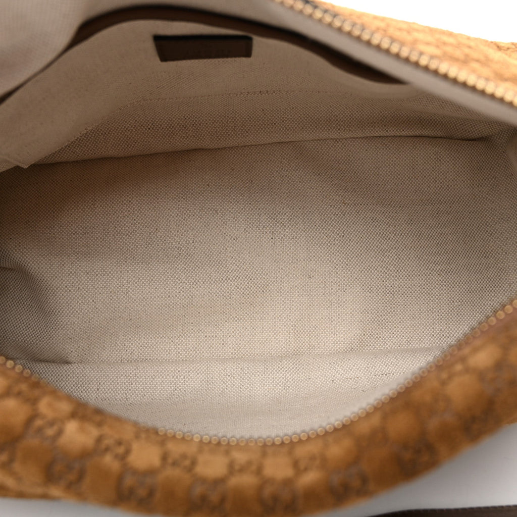 Suede GG Monogram Half Horsebit Medium Shoulder Bag Brown