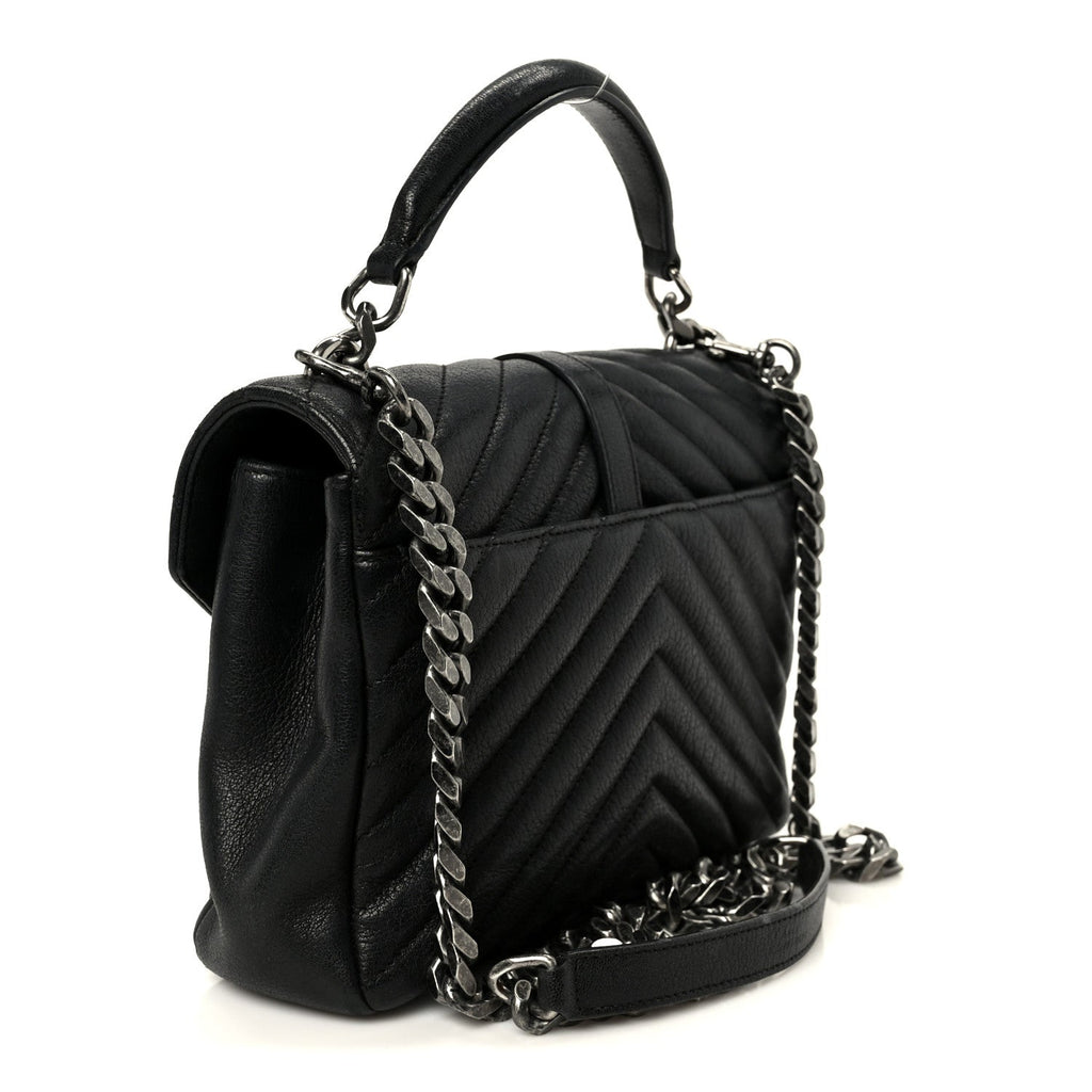 Sheepskin Matelasse Chevron Monogram Monochrome Medium College Bag Black