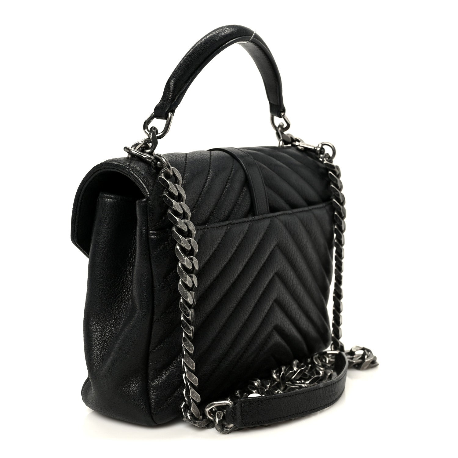 Sheepskin Matelasse Chevron Monogram Monochrome Medium College Bag Black