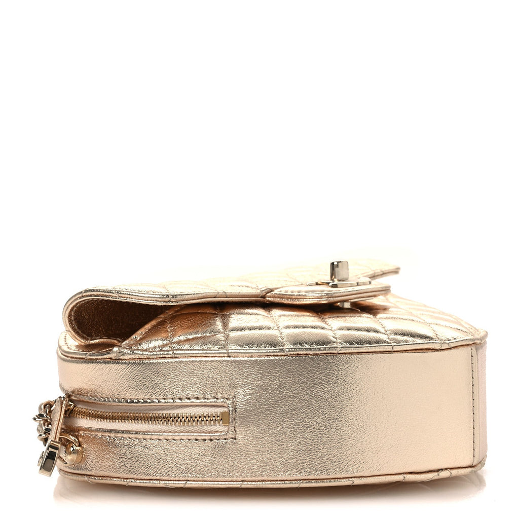 Metallic Lambskin Quilted CC In Love Heart Bag Gold