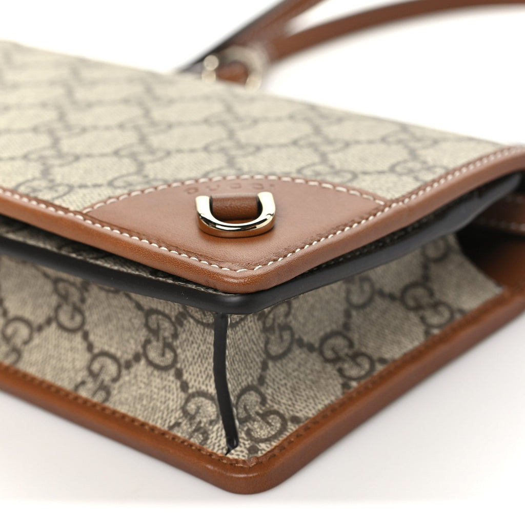 GG Emblem Monogram Wallet With Strap Beige Brown