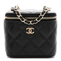 Caviar Quilted Mini Vanity Case With Chain Black